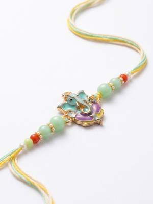 multicolor artificial beads ganesh ji thread rakhi with roli chawal chandan mishri 3