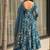 Floral printed muslin v neck blue anarkali set
