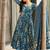 Floral printed muslin v neck blue anarkali set