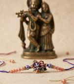 radha krishna multicolor artificial beads thread rakhi with roli chawal chandan mishri