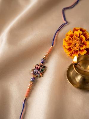 radha krishna multicolor artificial beads thread rakhi with roli chawal chandan mishri 2
