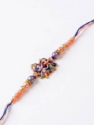 radha krishna multicolor artificial beads thread rakhi with roli chawal chandan mishri 3