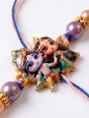 radha krishna multicolor artificial beads thread rakhi with roli chawal chandan mishri 4