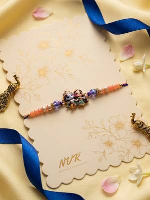 radha krishna multicolor artificial beads thread rakhi with roli chawal chandan mishri 5