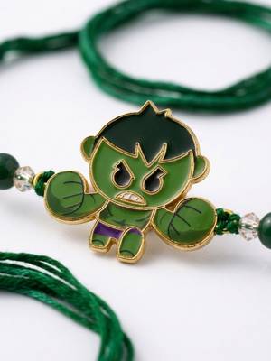 kids hulk character artificial beads thread rakhi with roli chawal chandan mishri 3