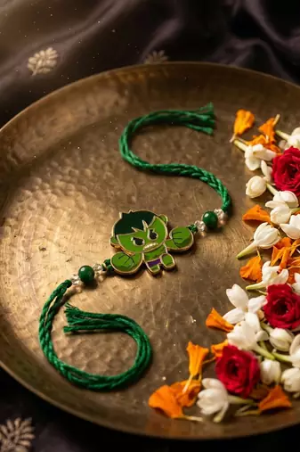 kids hulk character artificial beads thread rakhi with roli chawal chandan mishri