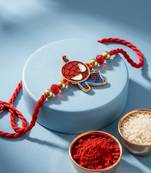 kids spider man character artificial beads thread rakhi with roli chawal chandan