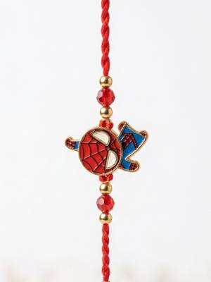 kids spider man character artificial beads thread rakhi with roli chawal chandan 3