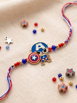 kids avengers character artificial beads thread rakhi with roli chawal chandan mishri 1