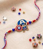 kids avengers character artificial beads thread rakhi with roli chawal chandan mishri