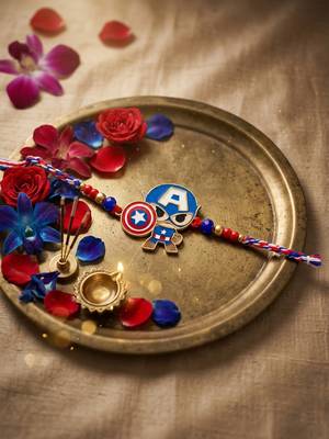 kids avengers character artificial beads thread rakhi with roli chawal chandan mishri 2