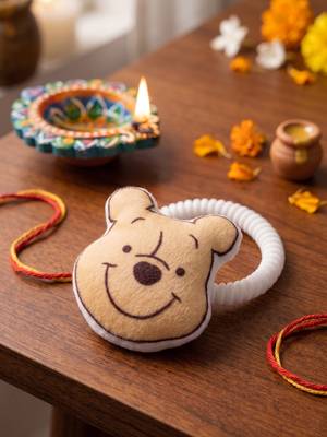kids pooh character artificial beads rakhi with roli chawal chandan mishri 1