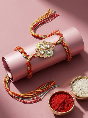 traditional artificial stones thread rakhi with roli chawal chandan mishri 1
