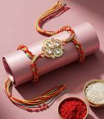 traditional artificial stones thread rakhi with roli chawal chandan mishri