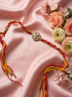traditional artificial stones thread rakhi with roli chawal chandan mishri 2
