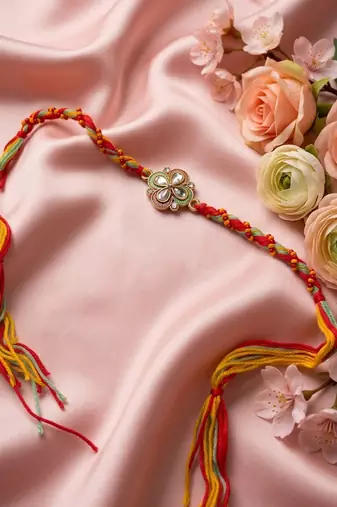 traditional artificial stones thread rakhi with roli chawal chandan mishri