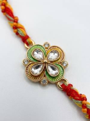 traditional artificial stones thread rakhi with roli chawal chandan mishri 3