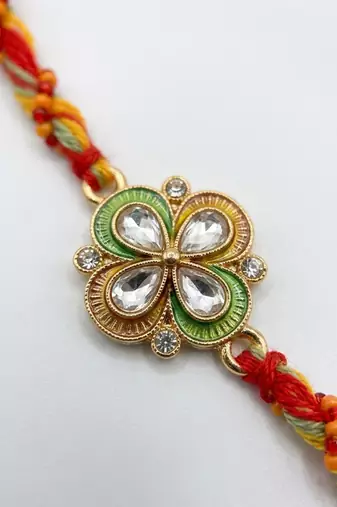 traditional artificial stones thread rakhi with roli chawal chandan mishri