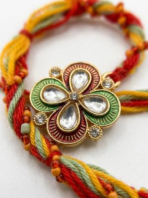 traditional artificial stones thread rakhi with roli chawal chandan mishri 4