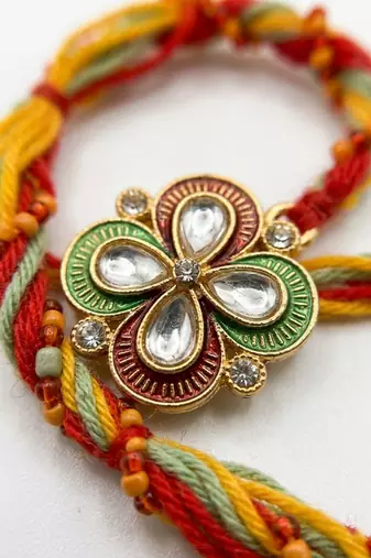 traditional artificial stones thread rakhi with roli chawal chandan mishri