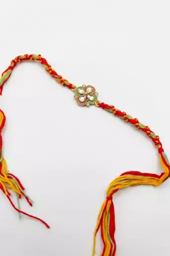 traditional artificial stones thread rakhi with roli chawal chandan mishri