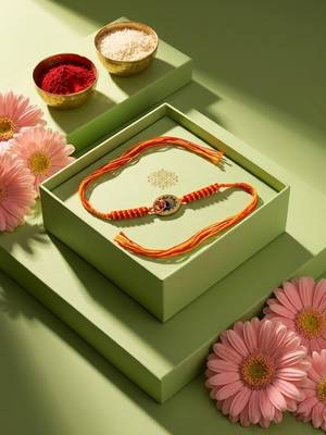 om motif divine religious thread rakhi with roli chawal chandan mishri 1