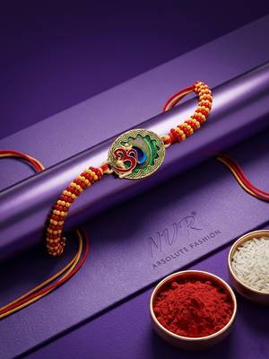 om motif divine religious thread rakhi with roli chawal chandan mishri 5