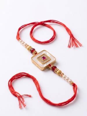 square design multicolor artificial stones & pearls thread rakhi with roli chawal 4