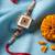 square design multicolor artificial stones & pearls thread rakhi with roli chawal