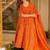 Floral printed muslin v neck orange anarkali set