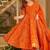 Floral printed muslin v neck orange anarkali set