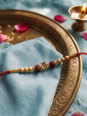 om design rudraksh thread rakhi with roli chawal chandan mishri 4