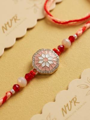 floral design multicolor artificial stones & beads thread rakhi with roli chawal 1