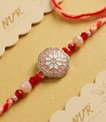 floral design multicolor artificial stones & beads thread rakhi with roli chawal