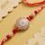 floral design multicolor artificial stones & beads thread rakhi with roli chawal