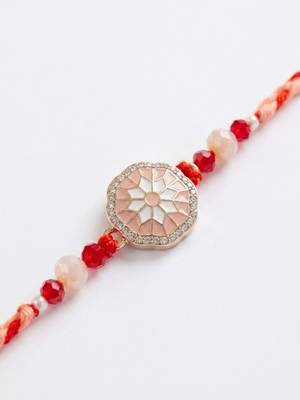 floral design multicolor artificial stones & beads thread rakhi with roli chawal 3