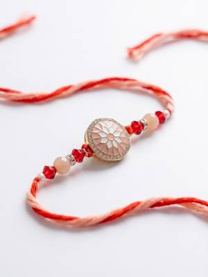 floral design multicolor artificial stones & beads thread rakhi with roli chawal 4
