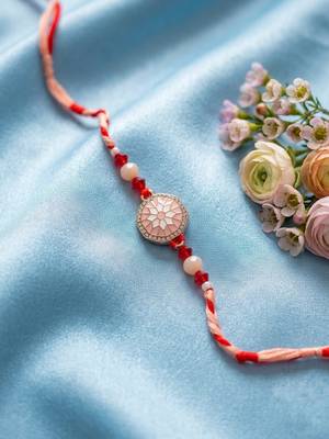 floral design multicolor artificial stones & beads thread rakhi with roli chawal 5
