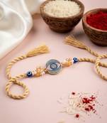 round artificial stones & beads brown thread rakhi with roli chawal chandan mishri
