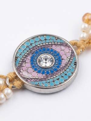 round artificial stones & beads brown thread rakhi with roli chawal chandan mishri 3