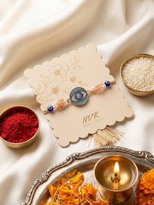 round artificial stones & beads brown thread rakhi with roli chawal chandan mishri 5