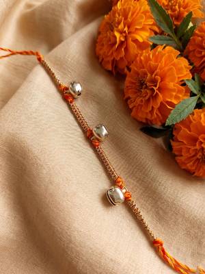 golden ghungroo thread rakhi with roli chawal chandan mishri 2