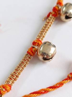 golden ghungroo thread rakhi with roli chawal chandan mishri 3