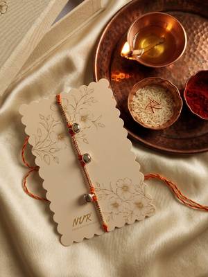 golden ghungroo thread rakhi with roli chawal chandan mishri 5