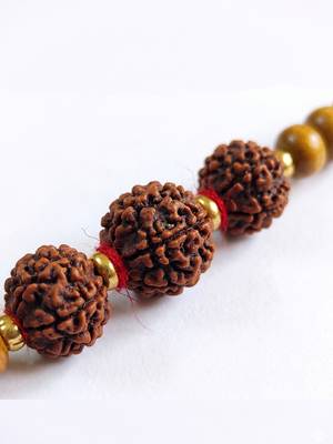 religious rudraksh & red thread rakhi with roli chawal chandan mishri 3