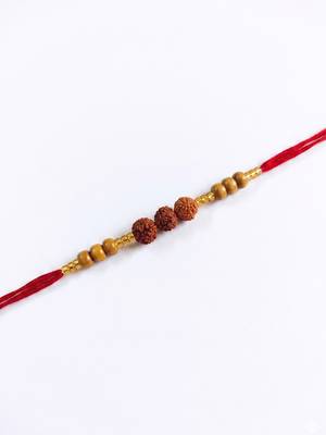 religious rudraksh & red thread rakhi with roli chawal chandan mishri 5
