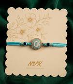 blue evil eye & artificial stones oval shape thread rakhi with roli chawal chandan