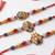 multicolor set of 3 artificial stones religious thread rakhi with roli chawal chandan