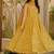 Floral printed muslin square neck dark-yellow anarkali set