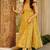 Floral printed muslin square neck dark-yellow anarkali set